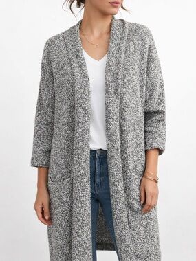 Massimo Dutti Coatigan 3/4 Cardigan & Sleeve Long Sweater Duster Salt Pepper M/L